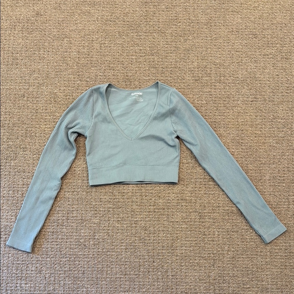 Garage Green Long Sleeve Fitted Crop Top